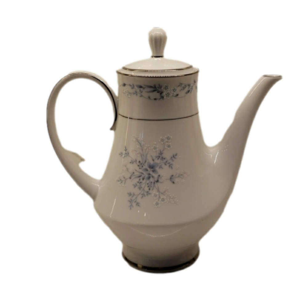 𝅺noritake Carolyn 2693 Tea Pot Coffee Pot Fine China Contemporary White Blue